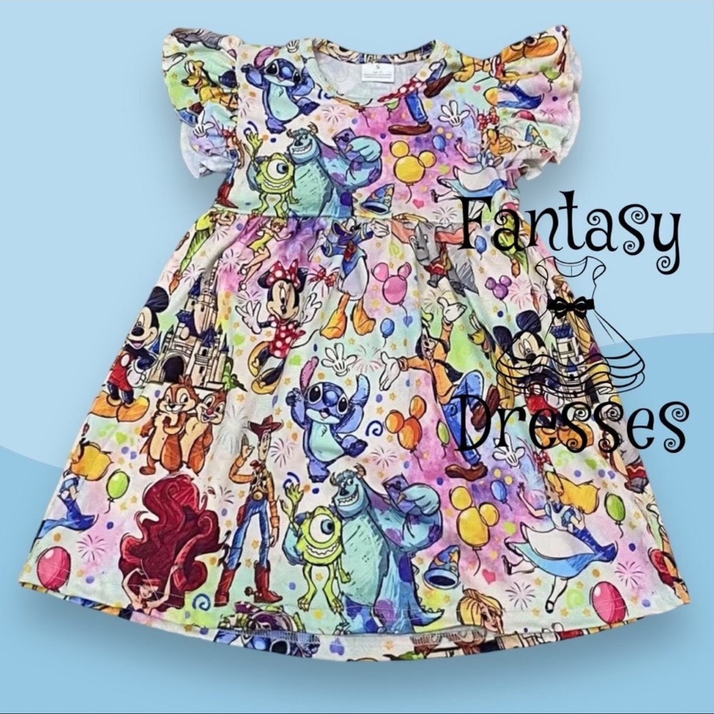 Colorful World of Disney Characters Girl Dress by Etsy seller FantasyDresses04